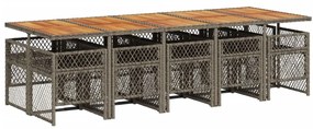 11 pcs conjunto jantar p/ jardim c/ almofadões vime PE cinzento
