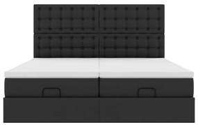 Estrutura de cama otomana com colchões pele artificial preta