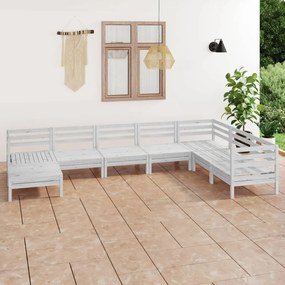 8 pcs conjunto lounge de jardim pinho maciço branco