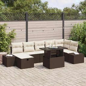 vidaXL Conjunto de Sofá de Jardim de 8 Peças com Almofadas Castanho Rattan Sintético