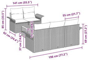Conjunto de Sofá de Jardim vidaXL 6 Peças com Almofadas Preto Rattan P