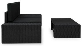 3 pcs conjunto lounge para jardim vime PE preto