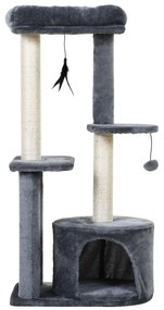 Árvore de gato de vários níveis Raspador com 1 quarto e 2 plataformas cinza