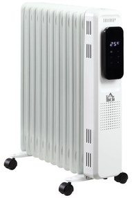 HOMCOM Aquecedor a Óleo 2290/2720W com 3 Modos de Aquecimento Tela LED Controle Tátil Termostato Temporizador 24H e Rodas Baixo Consumo para 20m² 50,5x24x63cm Branco