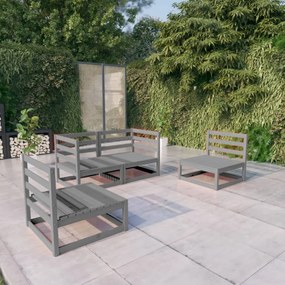 3075381 vidaXL 4 pcs conjunto lounge de jardim pinho maciço cinzento