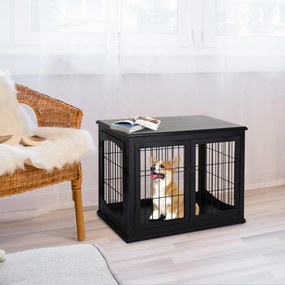 Gaiola para cães, móvel para animais, gaiola interior para cães em MDF de classe E1, 3 portas com fechadura, máx. 30 kg, 81 x 58 x 66 cm, preta