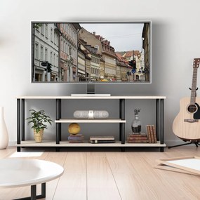Móvel para TV 3 Níveis Mesa de Consola Multimédia Prateleiras Abertas Suporte para TV até 40'' 110,5 x 29 x 41 cm Cinzento