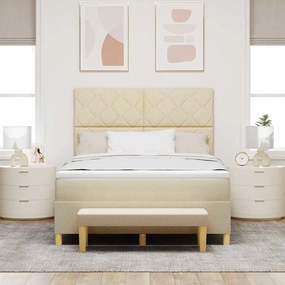 Cama Box Spring com Colchão &amp; Banco Creme 140x200 cm Tecido