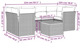 7 pcs conj. sofás jardim c/ almofadões vime PE bege misturado