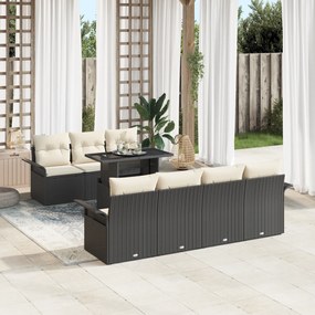 Conjunto de Sofá de Jardim com 8 Peças e Almofadas em Rattan Preto