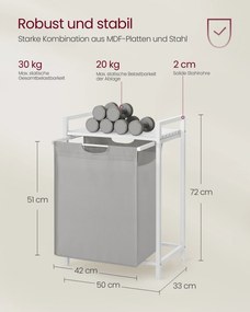 Cesto para roupa suja 65 L,  50,1 x 33,1 x 72,1 cm com prateleira em tecido Oxford cinzento