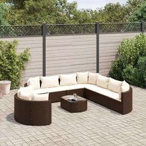 vidaXL 10 pcs conj. sofás jardim com almofadões vime PE castanho