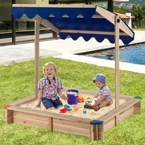 Caixa de areia de madeira para crianças com Toldo ajustável em altura Estação de jogo sem fundo para Pátio Casa Relvado Jardim Praia