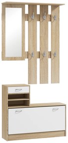 HOMCOM Móvel Cabide de Entrada de 3 Peças Armário de Entrada com Cabide Espelho Sapateira e Gaveta 90x10x102 cm Branco e Madeira