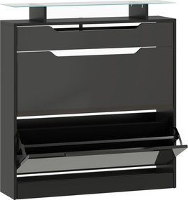 HOMCOM Armário para Sapatos, 2 Portas Basculantes, 1 Gaveta Deslizante, 1 Tampo, 89x23x96cm, Preto | Aosom Portugal