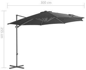 Guarda-sol de jardim cantilever c/ poste aço 300 cm antracite