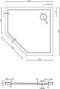 Mexen Flow base de duche pentagonal slim 80 x 80 cm, branco brilho - 46P108080