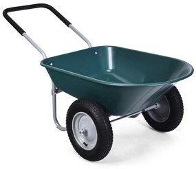 Carrinho de Mão com 2 Rodas de Jardim Carrinho de Aço Robusto e Rodas Pneumáticas 35 cm Grande Capacidade de Carga  145 x 65 x 65 cm Verde