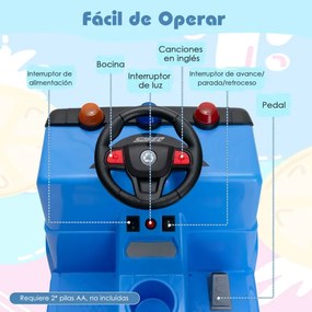 Carrinho de reciclagem de lixo elétrico 12V para crianças de 3 a 8 anos com luzes musicais com controle remoto 85 x 51 x 58 cm Azul