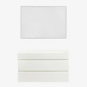 Conjunto De Móvel De Casa De Banho Em Madeira E Chapa De Freixo Com Lavatório Integrado Ona Branco & Led Retangular E Anti-embaciamento - Sklum