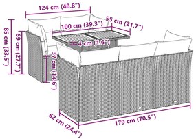 6 pcs conjunto sofás de jardim com almofadões vime cinzento