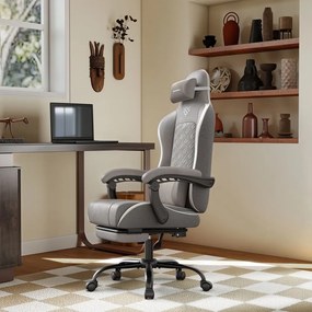 Cadeira ergonómica gaming com apoio para os pés e almofada de molas 70 x 70 x (123,5-133) cm cinzento
