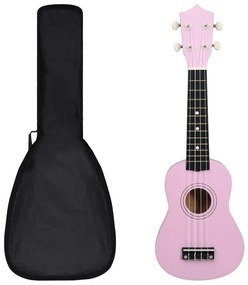 70148 vidaXL Conjunto ukulele soprano infantil com saco 21" rosa