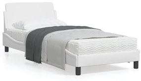 vidaXL Estrutura cama c/ cabeceira 90x200 cm couro artificial branco