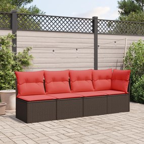 vidaXL Sofá de jardim com almofadas, 4 lugares, vime sintético marrom