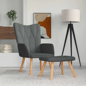 vidaXL Cadeira de descanso com banco tecido cinzento-escuro