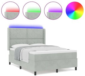 Cama Box com Colchão e Luz LED Cinza Claro 140x200 cm Veludo