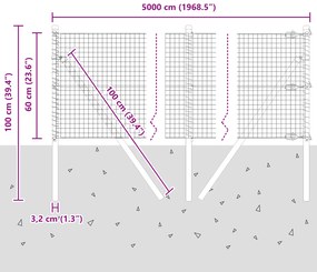 Cerca de Arame Soldado com 13 Postes Verde 0.6x50 m Aço