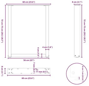 Pernas p/ mesa de jantar 2 pcs forma U 60x(72-73)cm aço natural