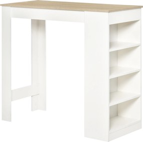 Mesa de bar para 2 pessoas, mesa alta para refeições em pé com 4 prateleiras abertas, 115 x 50 x 102,7 cm, branca e em madeira natural
