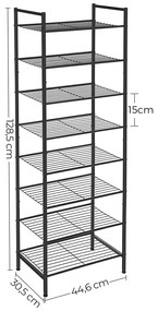 Sapateira com 8 níveis 44,6 x 30,5 x 128,5 cm Preto