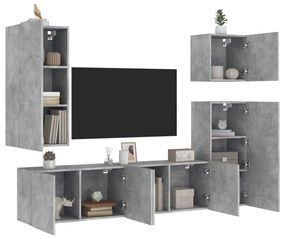 vidaXL 5 pcs móveis de parede p/ TV derivados de madeira cinza cimento