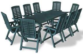 vidaXL Conjunto de jantar para exterior 11 pcs plástico verde