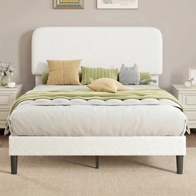 Estrutura de cama 140 x 190 cm com base de cama (COLCHÃO NÃO INCLUIDO), cabeceira ajustável, cama de casal estofada em veludo Teddy, ripas de metal, b