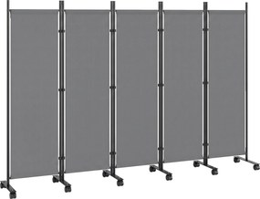 Outsunny Divisor de Ambiente 5 peças 252 x 40 cm Biombo Autoportante com 12 Rodas Dobrável Divisória DIY Cinza escuro | Aosom Portugal