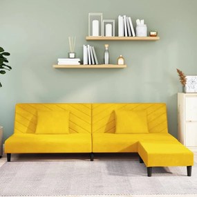 vidaXL Sofá-cama de 2 lugares c/ 2 almofadas/apoio pés veludo amarelo