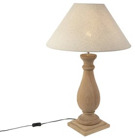 Candeeiro de mesa rústico com abajur de linho bege 55 cm - Burdock Rústico