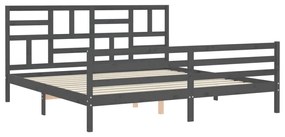 Estrutura de cama com cabeceira 200x200 cm madeira maciça cinza