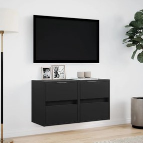 Móveis de parede p/ TV com luzes LED 2 pcs 41x31x45 cm preto