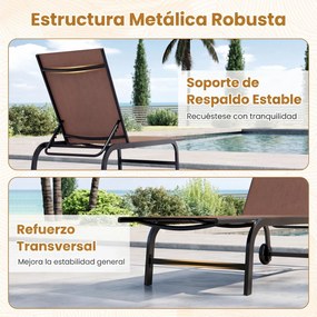 Conjunto de 2 Espreguiçadeiras de Jardim, 190 x 69 cm, Encosto Ajustável em 6 Posições, Castanho