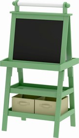 AIYAPLAY Cavalete de Pintura Infantil 3 em 1 Quadro Dupla Face com Rolo de Papel e Cestos de Arrumação Verde | Aosom Portugal