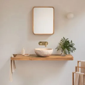 Conjunto De Móvel De Casa De Banho 130x45 Cm Suspenso Em Madeira De Teca Neill Madeira De Teca & Irregular Em Cimento Bege ??40 Cm Fedro - Sklum