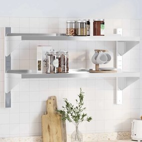 vidaXL Estante parede 2 prateleiras 100x30x60 cm aço inoxidável prata