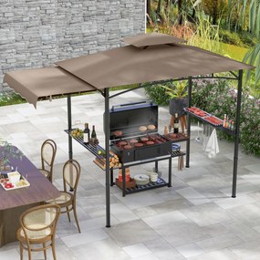 Tenda para Churrasco (Não Incluido) com grelha de 318 x 153 cm Toldo lateral Parte superior de 2 níveis 2 prateleiras laterais Estrutura em metal Cast