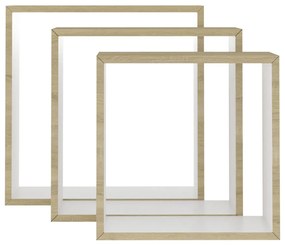 Prateleiras parede forma de cubo 3pcs cm branco/carvalho sonoma