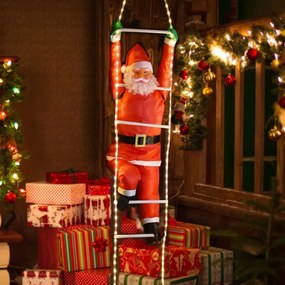 Pai Natal em escada com 120 LEDs 240 x 39 x 25 cm Vermelho